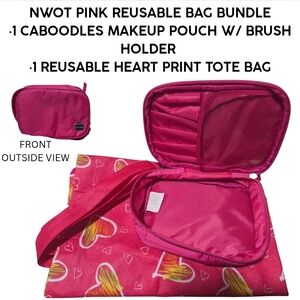 Caboodles Hot Pink Makeup Pouch and Heart Tote Set